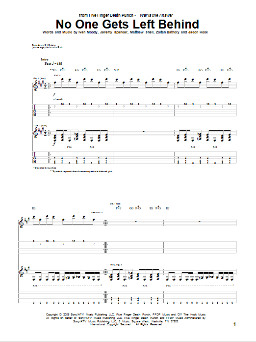 Five Finger Death Punch No One Gets Left Behind Sheet Music Notes & Chords for Guitar Tab - Download or Print PDF