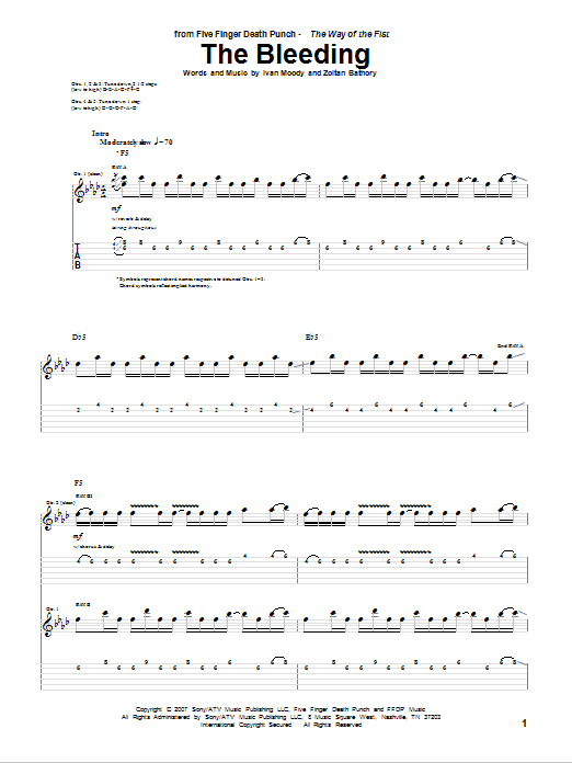 Five Finger Death Punch The Bleeding Sheet Music Notes & Chords for Guitar Tab - Download or Print PDF