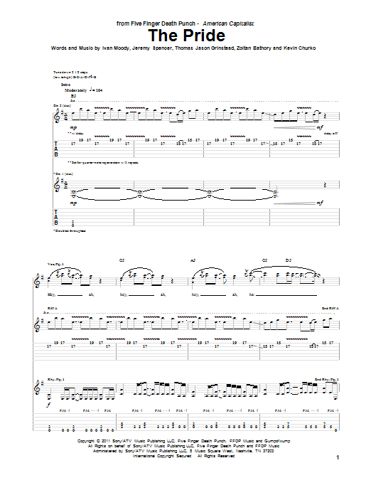 Five Finger Death Punch The Pride Sheet Music Notes & Chords for Guitar Tab - Download or Print PDF