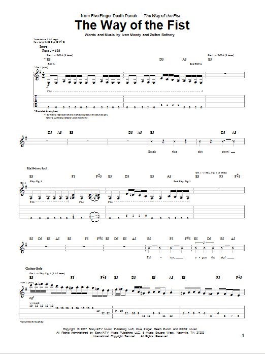 Five Finger Death Punch The Way Of The Fist Sheet Music Notes & Chords for Guitar Tab - Download or Print PDF