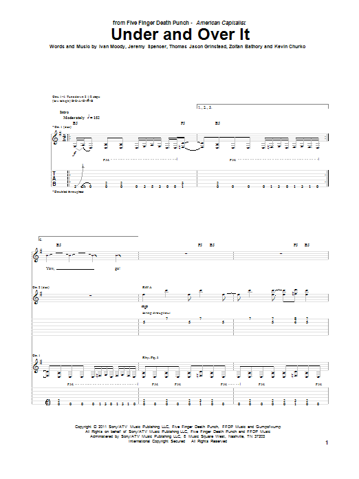 Five Finger Death Punch Under And Over It Sheet Music Notes & Chords for Guitar Tab - Download or Print PDF