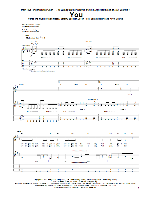 Five Finger Death Punch You Sheet Music Notes & Chords for Guitar Tab - Download or Print PDF Five Finger Death Punch You Sheet Music Notes & Chords for Guitar Tab - Download or Print PDF