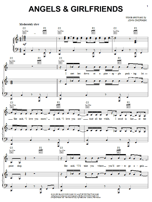 Five For Fighting Angels & Girlfriends Sheet Music Notes & Chords for Piano, Vocal & Guitar (Right-Hand Melody) - Download or Print PDF