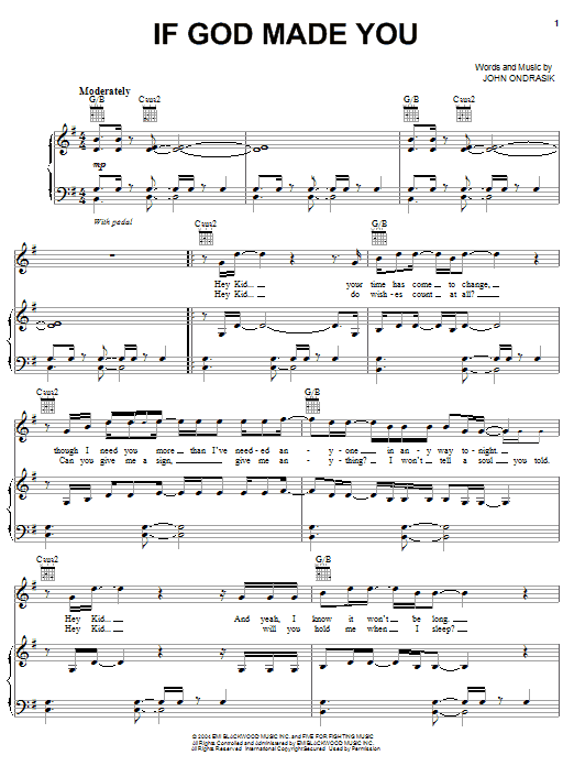 Five For Fighting If God Made You Sheet Music Notes & Chords for Piano, Vocal & Guitar (Right-Hand Melody) - Download or Print PDF