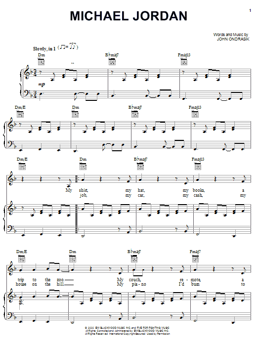 Five For Fighting Michael Jordan Sheet Music Notes & Chords for Piano, Vocal & Guitar (Right-Hand Melody) - Download or Print PDF