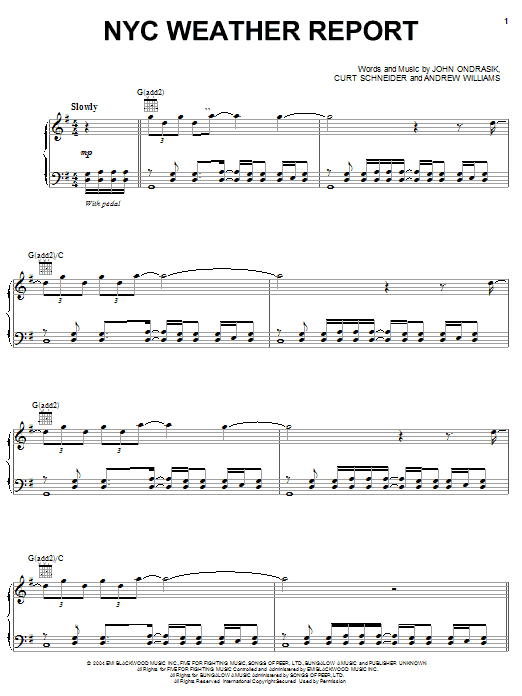 Five For Fighting NYC Weather Report Sheet Music Notes & Chords for Piano, Vocal & Guitar (Right-Hand Melody) - Download or Print PDF