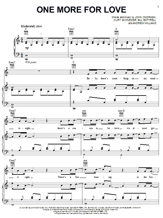 Five For Fighting One More For Love Sheet Music Notes & Chords for Piano, Vocal & Guitar (Right-Hand Melody) - Download or Print PDF