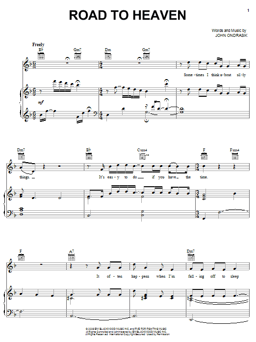 Five For Fighting Road To Heaven Sheet Music Notes & Chords for Piano, Vocal & Guitar (Right-Hand Melody) - Download or Print PDF