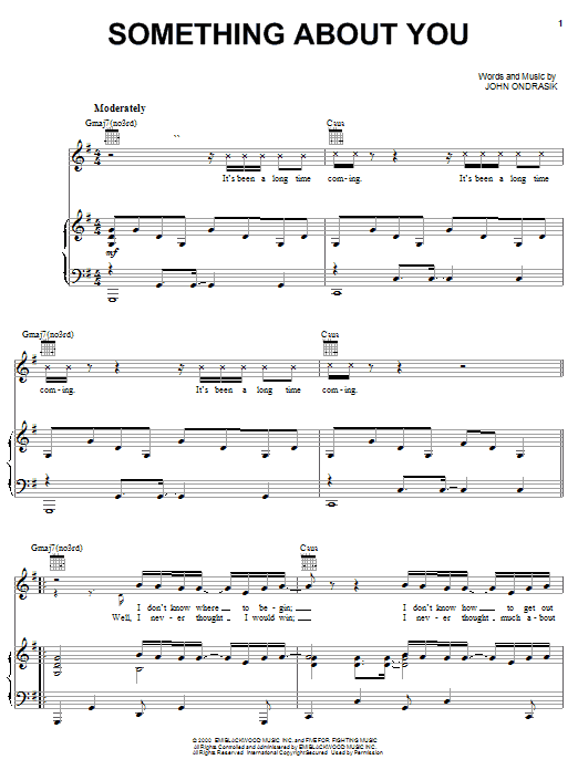 Five For Fighting Something About You Sheet Music Notes & Chords for Piano, Vocal & Guitar (Right-Hand Melody) - Download or Print PDF