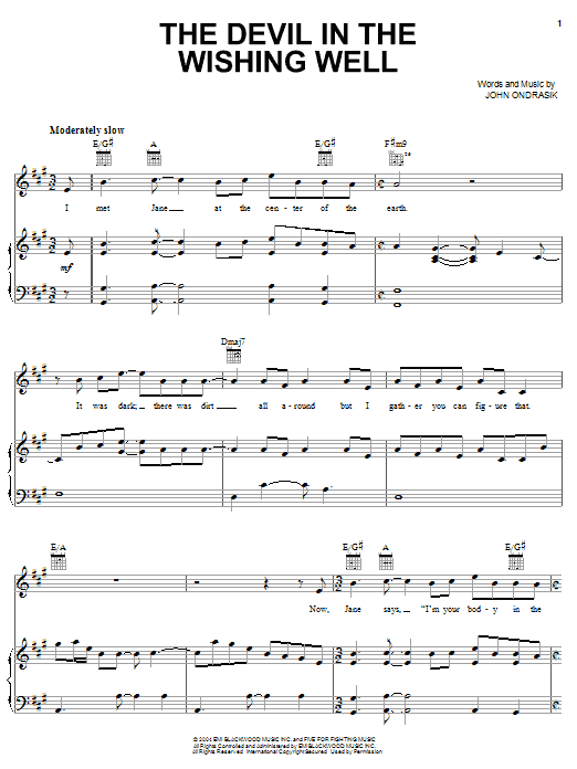 Five For Fighting The Devil In The Wishing Well Sheet Music Notes & Chords for Piano, Vocal & Guitar (Right-Hand Melody) - Download or Print PDF