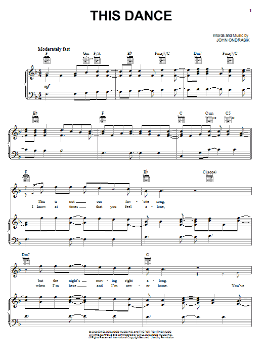 Five For Fighting This Dance Sheet Music Notes & Chords for Piano, Vocal & Guitar (Right-Hand Melody) - Download or Print PDF