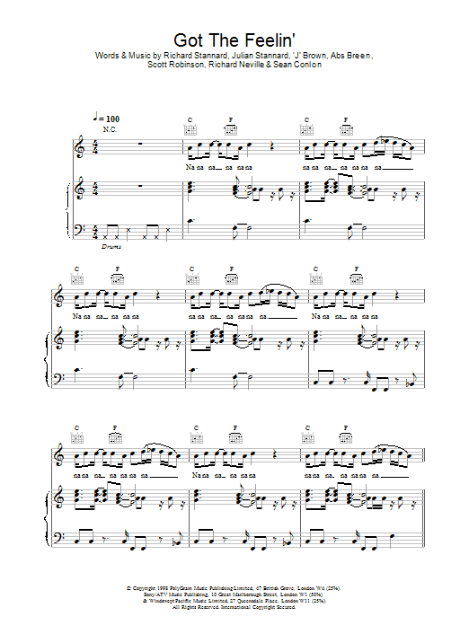 Preview Five Got The Feelin Pop sheet music, notes and chords for Piano, Vocal & Guitar, SKU: 17983 Got The Feelin sheet music