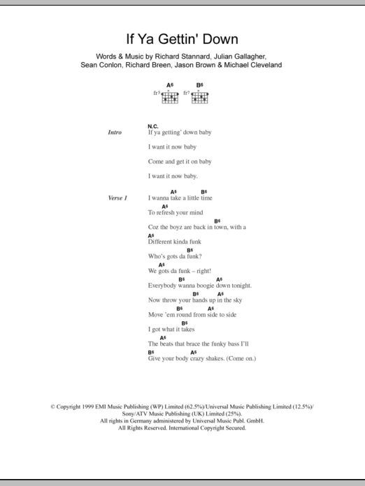 Five If Ya Gettin' Down Sheet Music Notes & Chords for Lyrics & Chords - Download or Print PDF