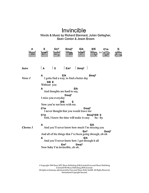 Five Invincible Sheet Music Notes & Chords for Lyrics & Chords - Download or Print PDF