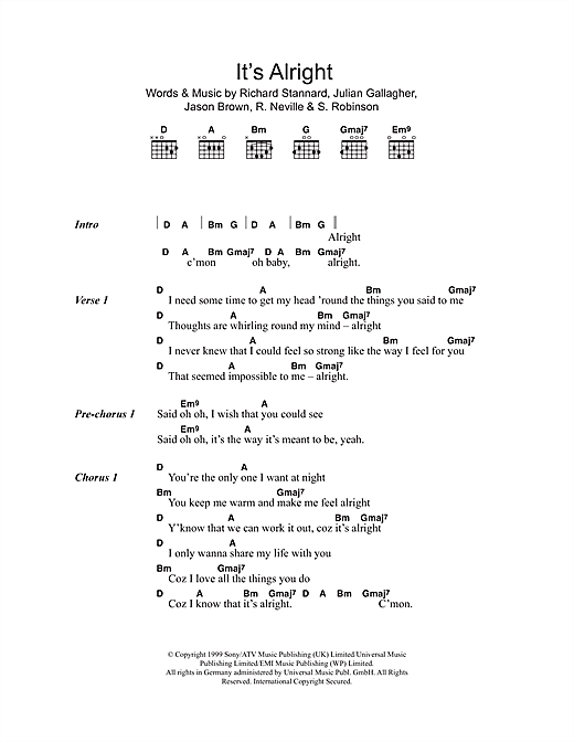 Five It's Alright Sheet Music Notes & Chords for Lyrics & Chords - Download or Print PDF