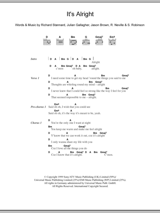 Five It's Alright Sheet Music Notes & Chords for Lyrics & Chords - Download or Print PDF