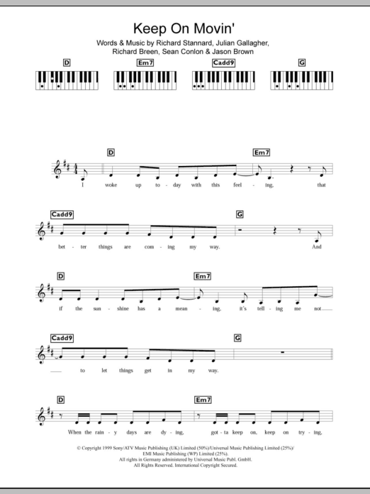 Five Keep On Movin' Sheet Music Notes & Chords for Keyboard - Download or Print PDF