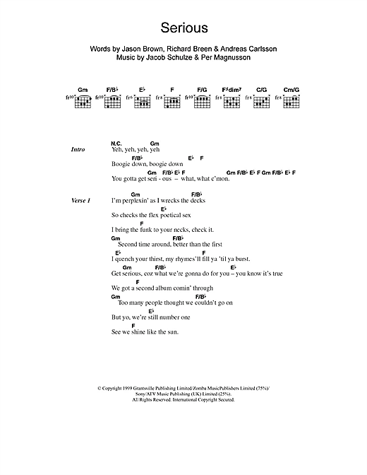 Five Serious Sheet Music Notes & Chords for Lyrics & Chords - Download or Print PDF
