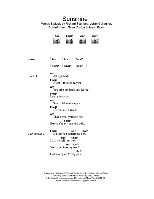 Five Sunshine Sheet Music Notes & Chords for Lyrics & Chords - Download or Print PDF