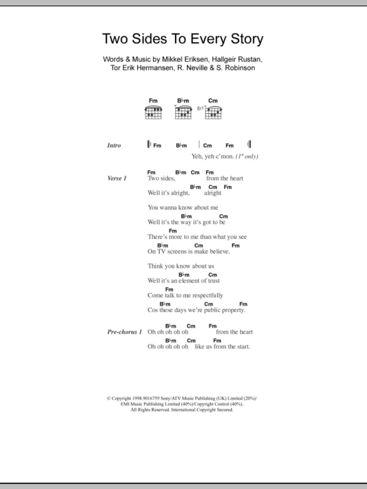 Five Two Sides To Every Story Sheet Music Notes & Chords for Lyrics & Chords - Download or Print PDF