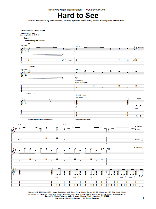 Preview Five Finger Death Punch Hard To See Pop sheet music, notes and chords for Guitar Tab, SKU: 71912 Hard To See sheet music