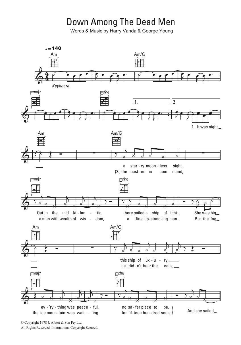 Flash And The Pan Down Among The Dead Men Sheet Music Notes & Chords for Melody Line, Lyrics & Chords - Download or Print PDF