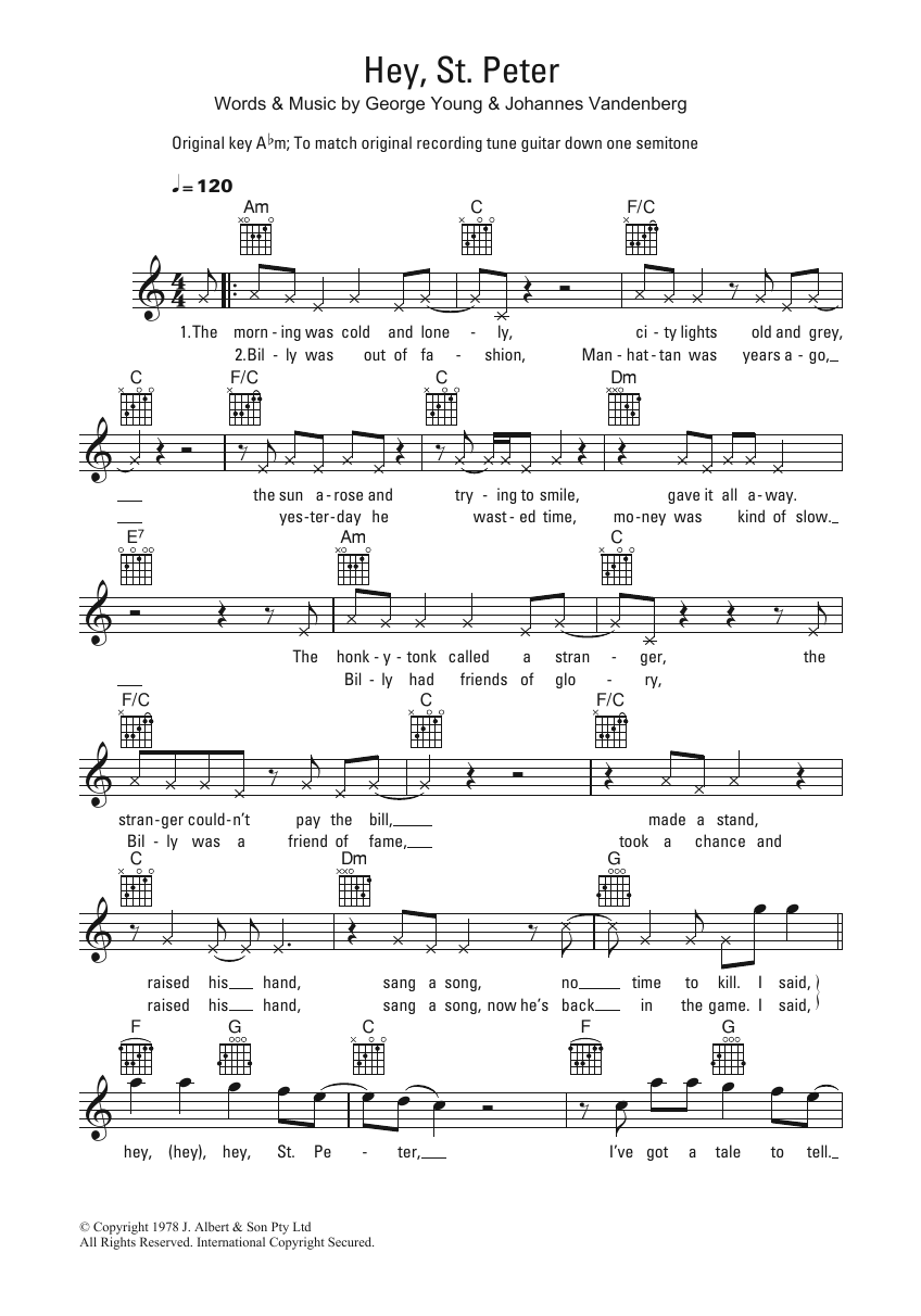 Flash And The Pan Hey, St. Peter Sheet Music Notes & Chords for Melody Line, Lyrics & Chords - Download or Print PDF