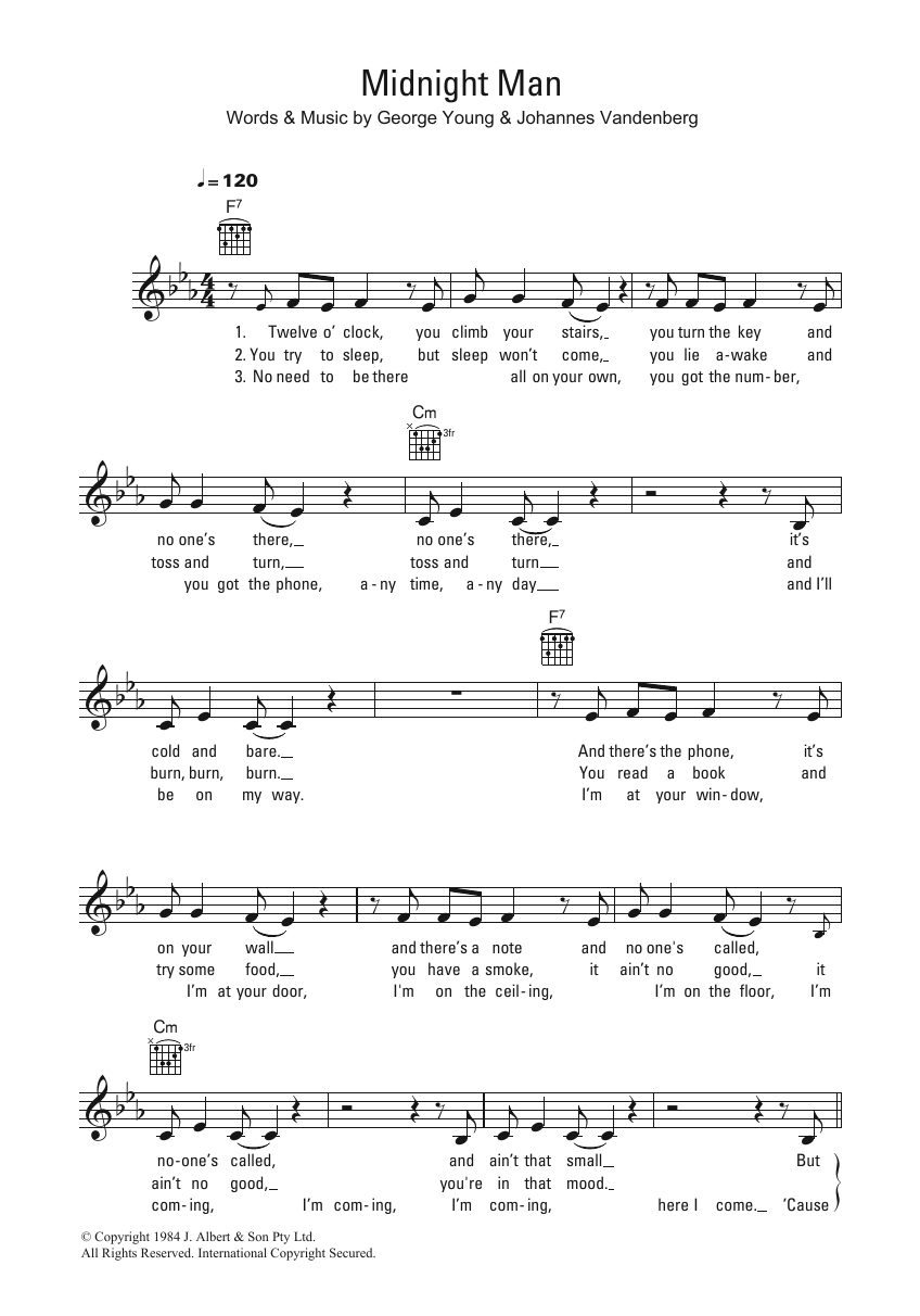 Flash And The Pan Midnight Man Sheet Music Notes & Chords for Melody Line, Lyrics & Chords - Download or Print PDF
