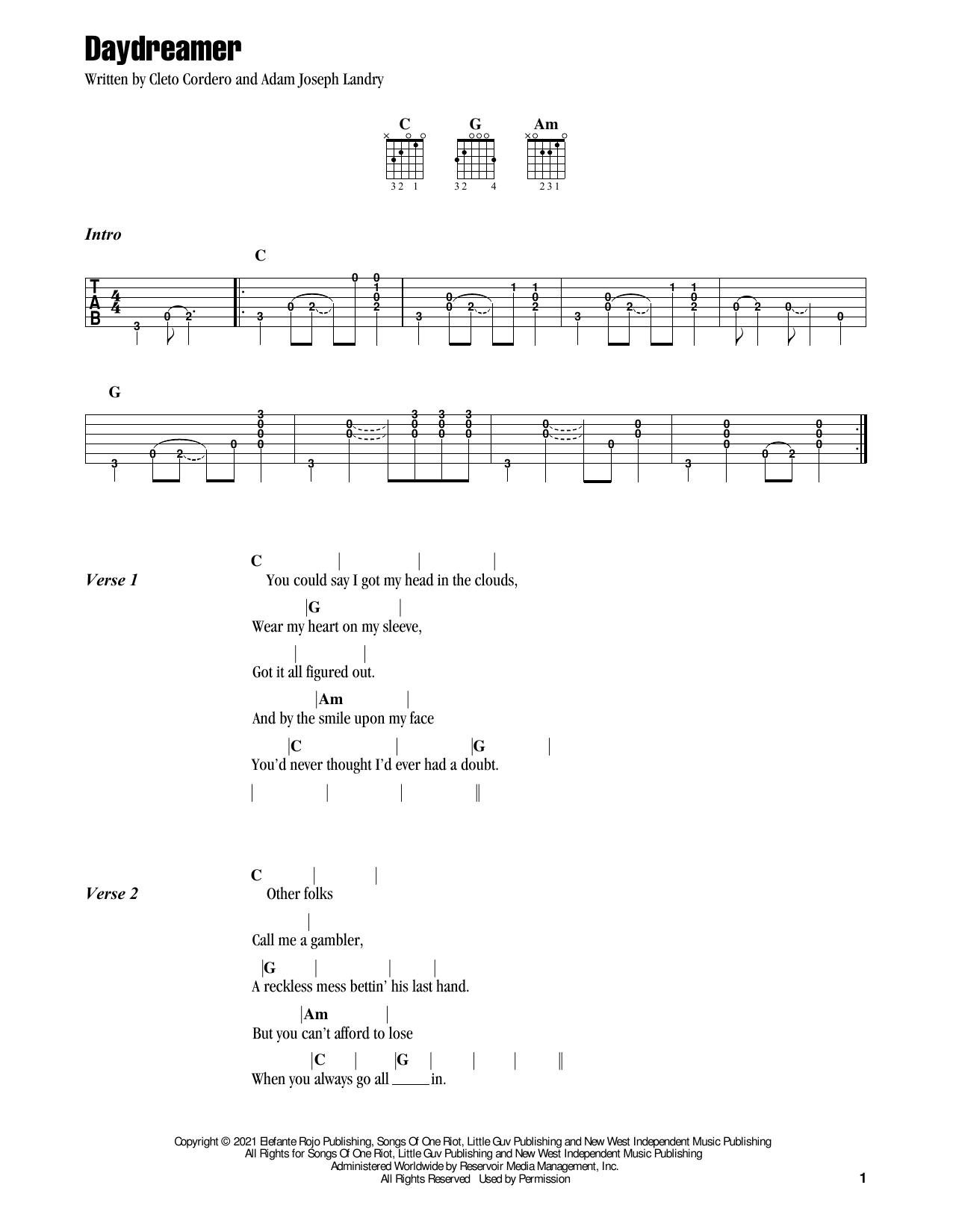 Flatland Cavalry Daydreamer Sheet Music Notes & Chords for Guitar Chords/Lyrics - Download or Print PDF