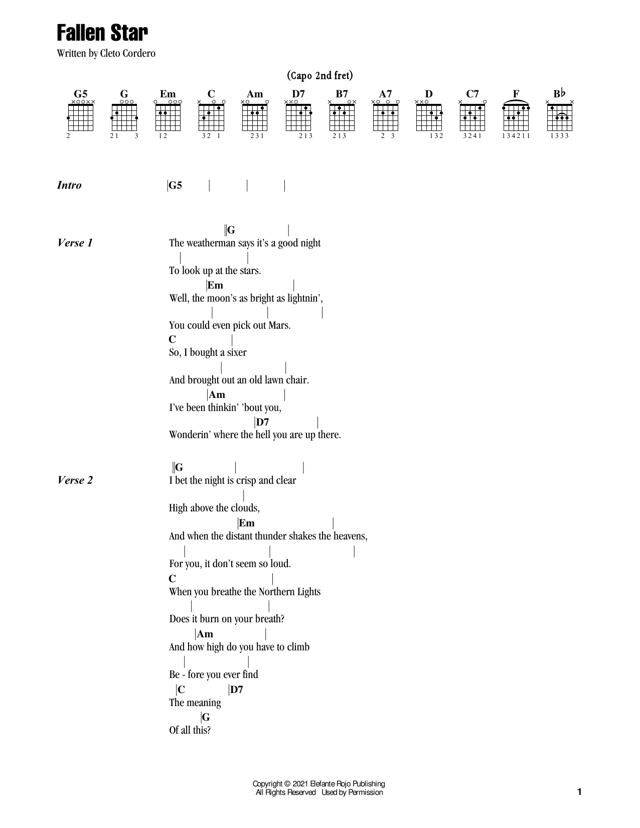 Flatland Cavalry Fallen Star Sheet Music Notes & Chords for Guitar Chords/Lyrics - Download or Print PDF