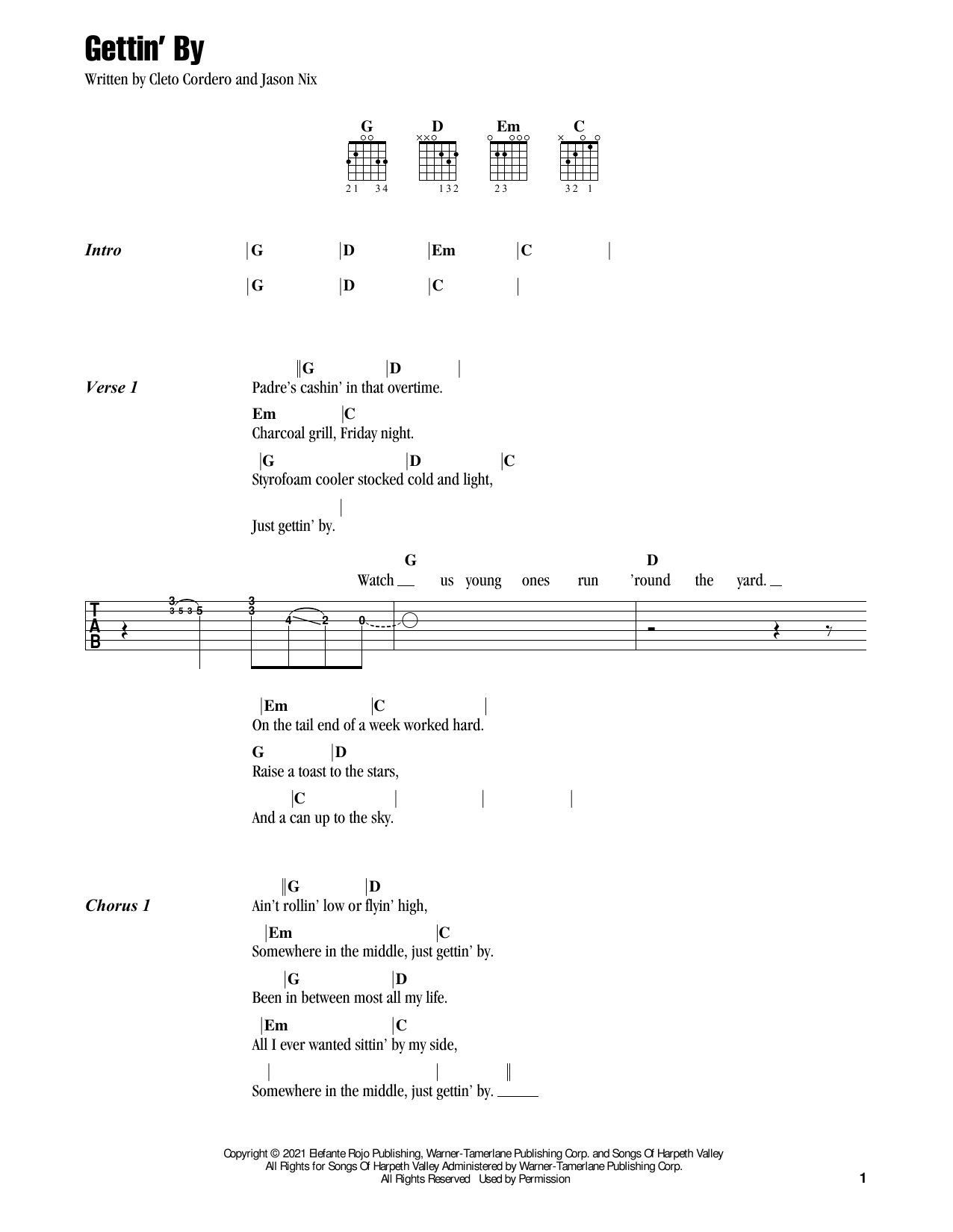 Flatland Cavalry Gettin' By Sheet Music Notes & Chords for Guitar Chords/Lyrics - Download or Print PDF
