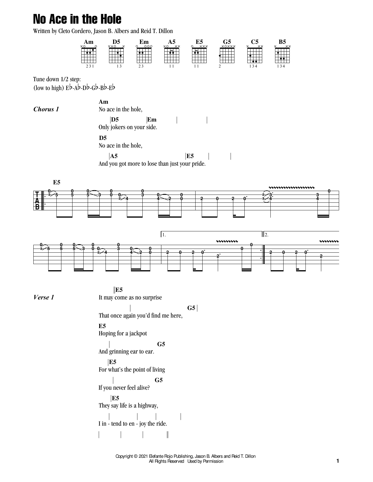 Flatland Cavalry No Ace In The Hole Sheet Music Notes & Chords for Guitar Chords/Lyrics - Download or Print PDF