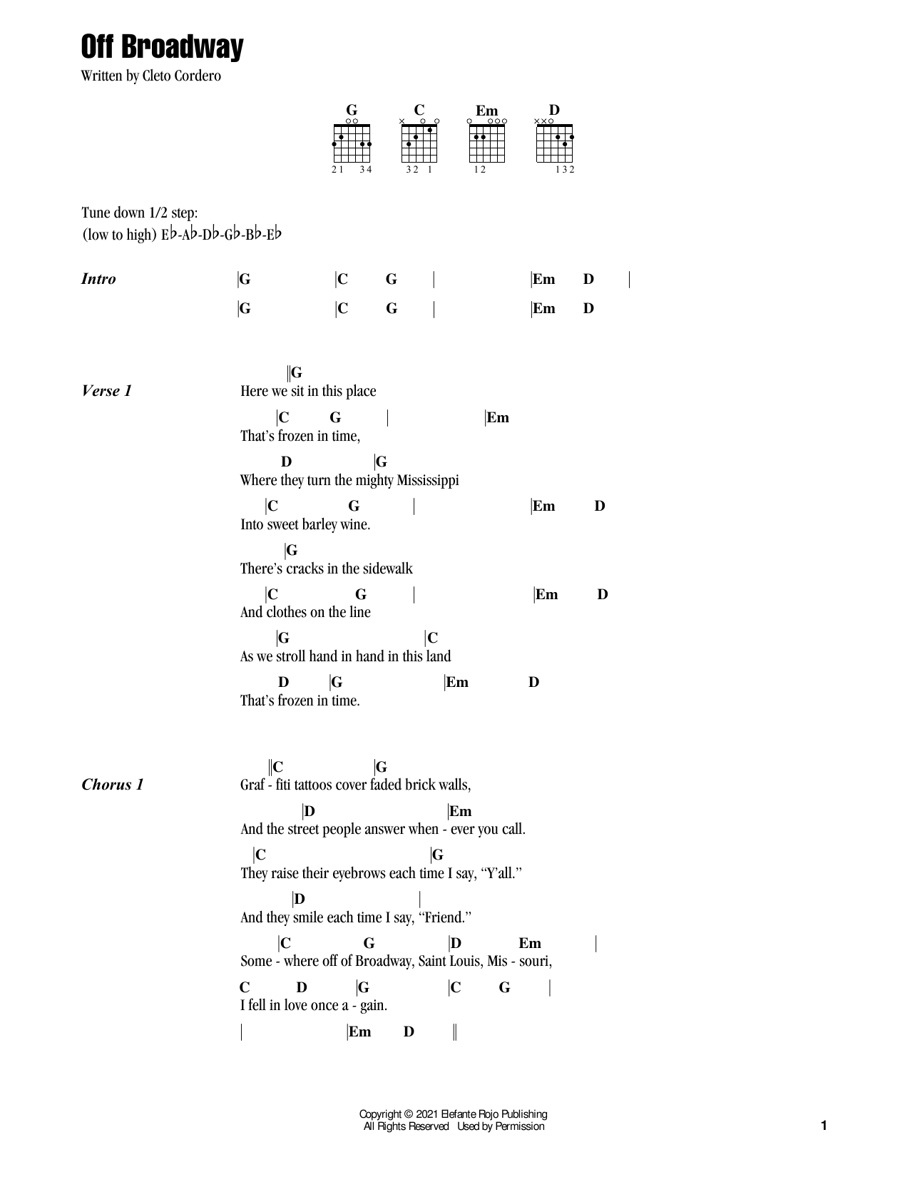 Flatland Cavalry Off Broadway Sheet Music Notes & Chords for Guitar Chords/Lyrics - Download or Print PDF
