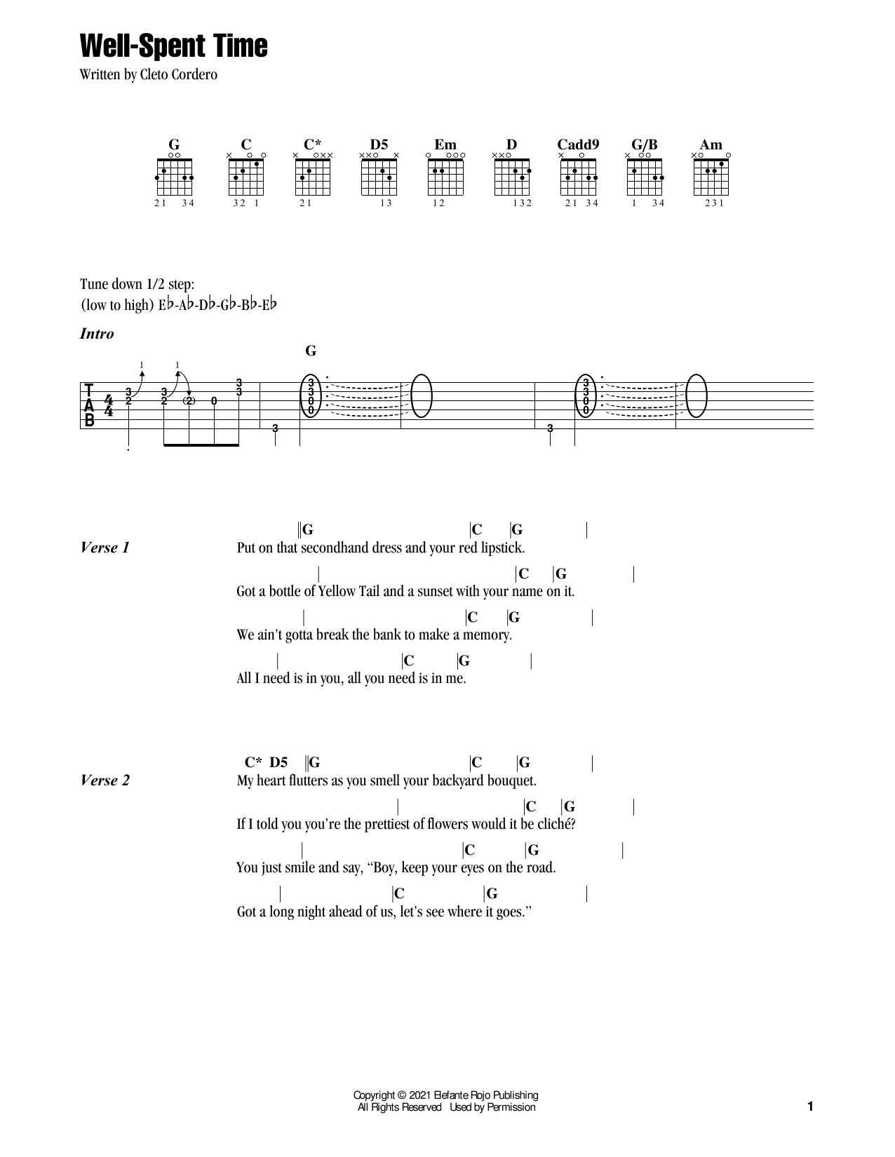 Flatland Cavalry Well-Spent Time Sheet Music Notes & Chords for Guitar Chords/Lyrics - Download or Print PDF
