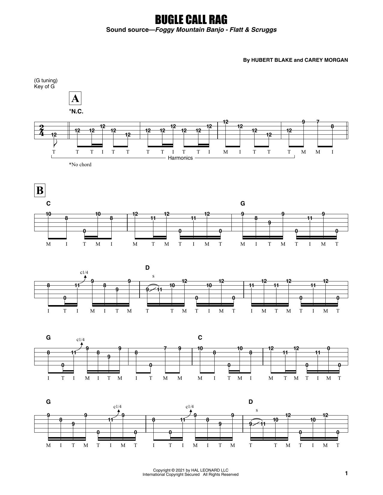 Flatt & Scruggs Bugle Call Rag Sheet Music Notes & Chords for Banjo Tab - Download or Print PDF
