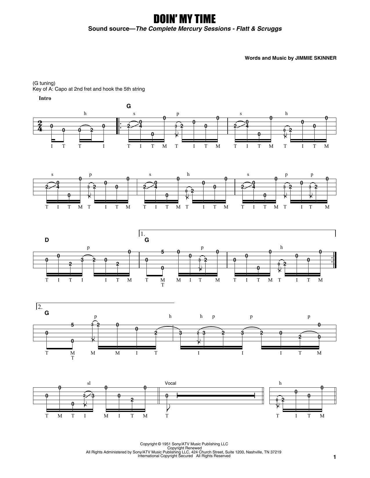 Flatt & Scruggs Doin' My Time Sheet Music Notes & Chords for Banjo Tab - Download or Print PDF