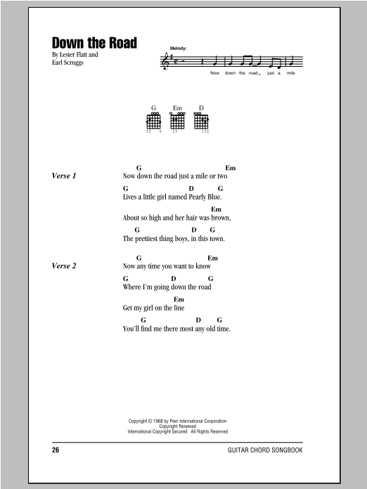 Flatt & Scruggs Down The Road Sheet Music Notes & Chords for Lyrics & Chords - Download or Print PDF