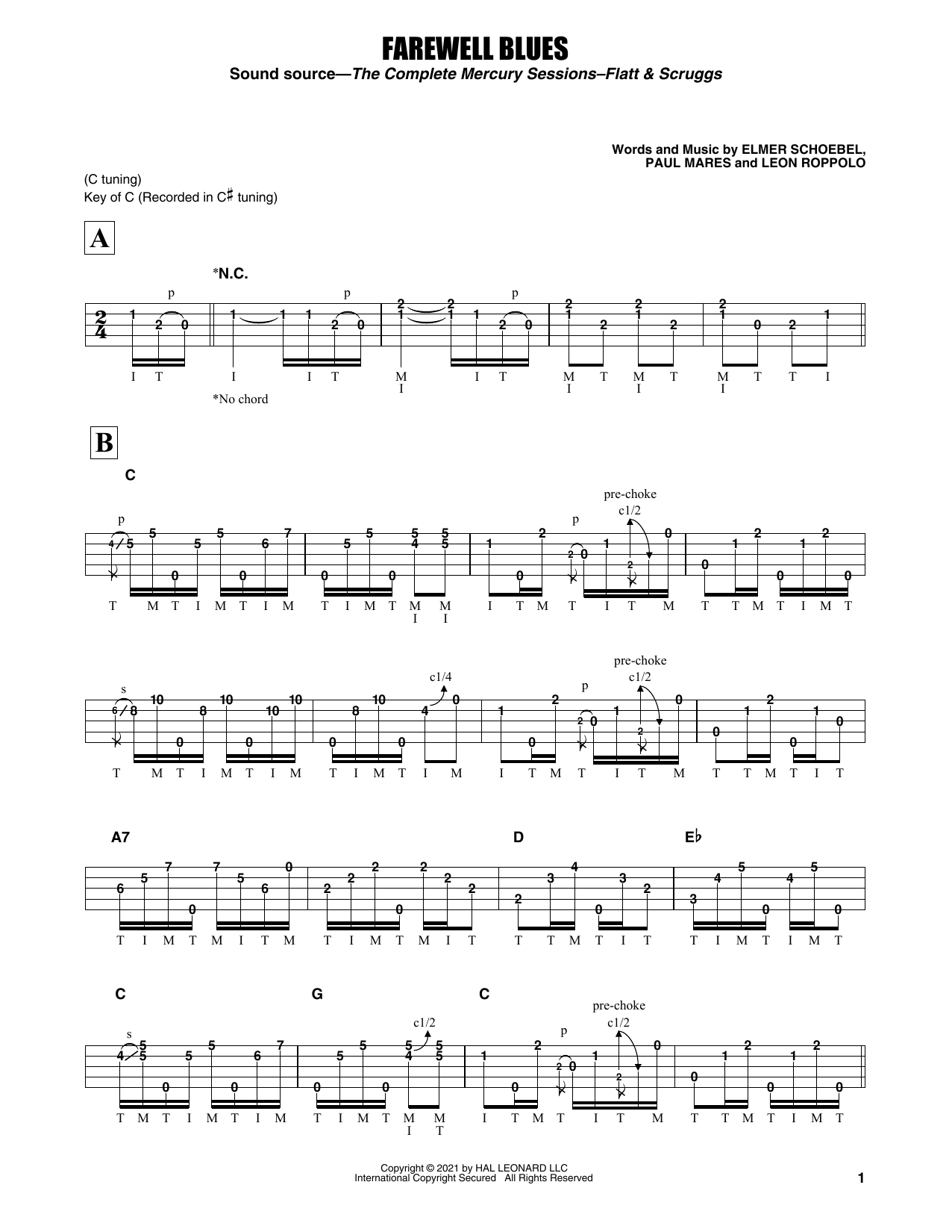 Flatt & Scruggs Farewell Blues Sheet Music Notes & Chords for Banjo Tab - Download or Print PDF