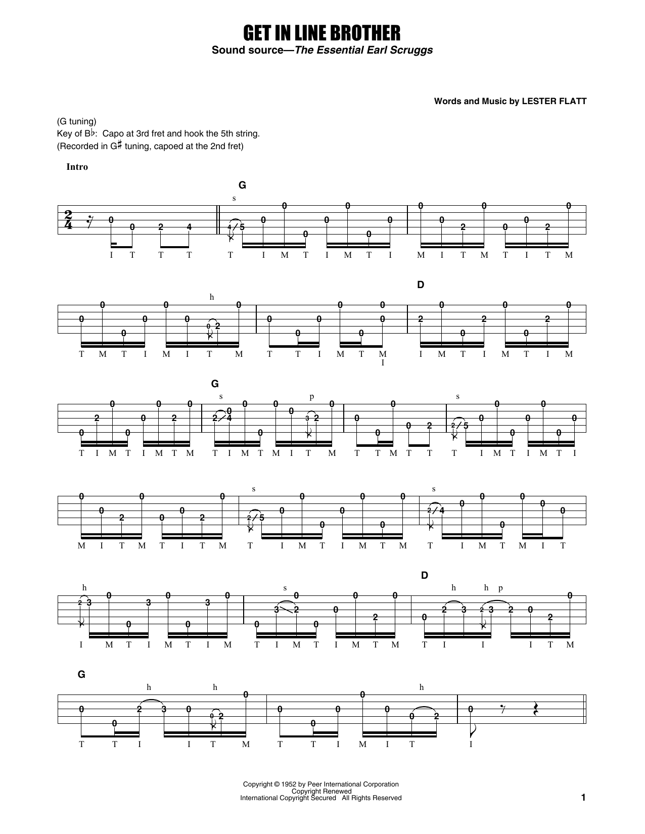 Flatt & Scruggs Get In Line Brother Sheet Music Notes & Chords for Banjo Tab - Download or Print PDF