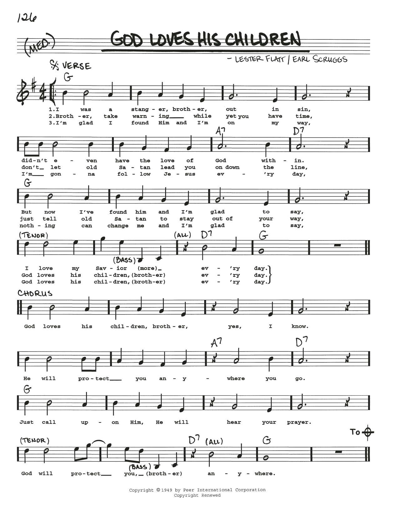 Flatt & Scruggs God Loves His Children Sheet Music Notes & Chords for Real Book – Melody, Lyrics & Chords - Download or Print PDF