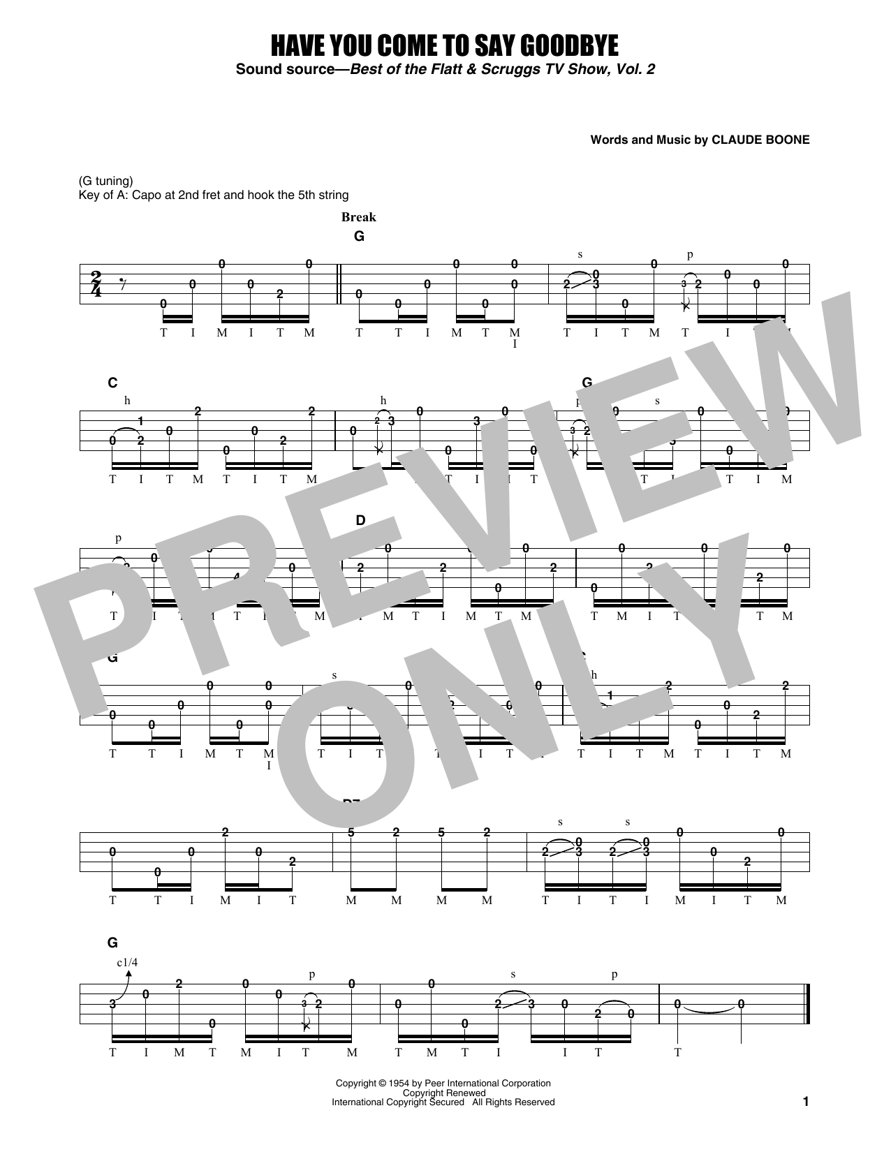 Flatt & Scruggs Have You Come To Say Goodbye Sheet Music Notes & Chords for Banjo Tab - Download or Print PDF