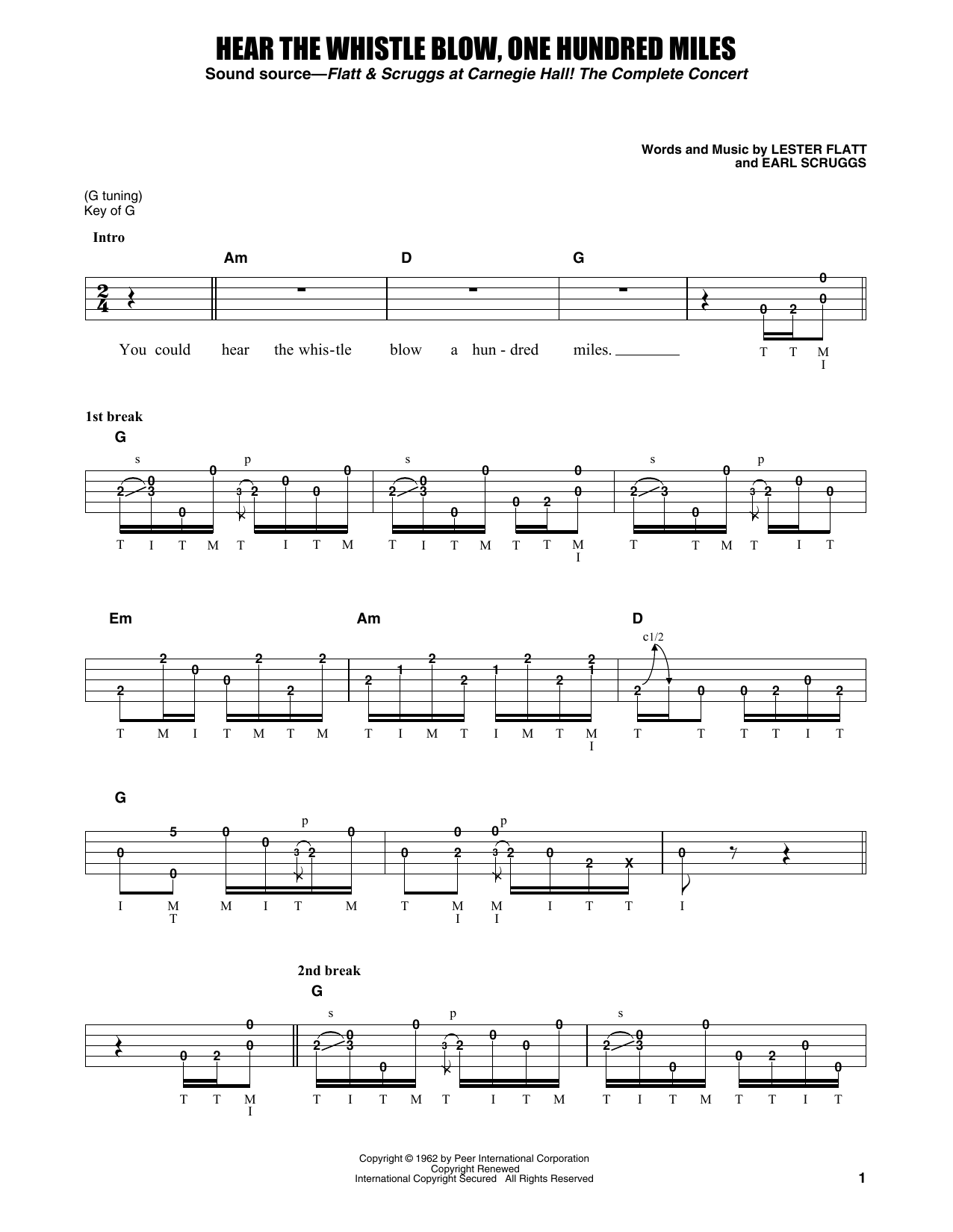 Flatt & Scruggs Hear The Whistle Blow, One Hundred Miles Sheet Music Notes & Chords for Banjo Tab - Download or Print PDF