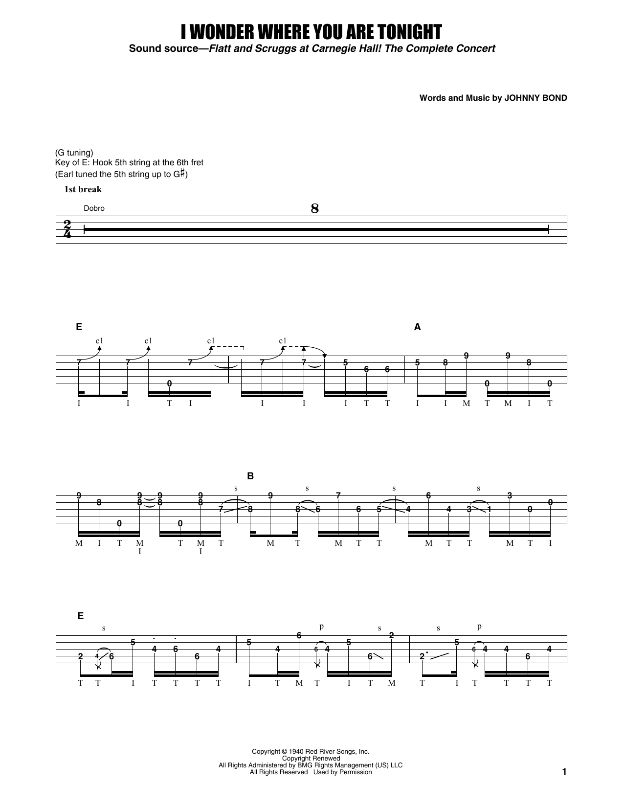 Flatt & Scruggs I Wonder Where You Are Tonight Sheet Music Notes & Chords for Banjo Tab - Download or Print PDF