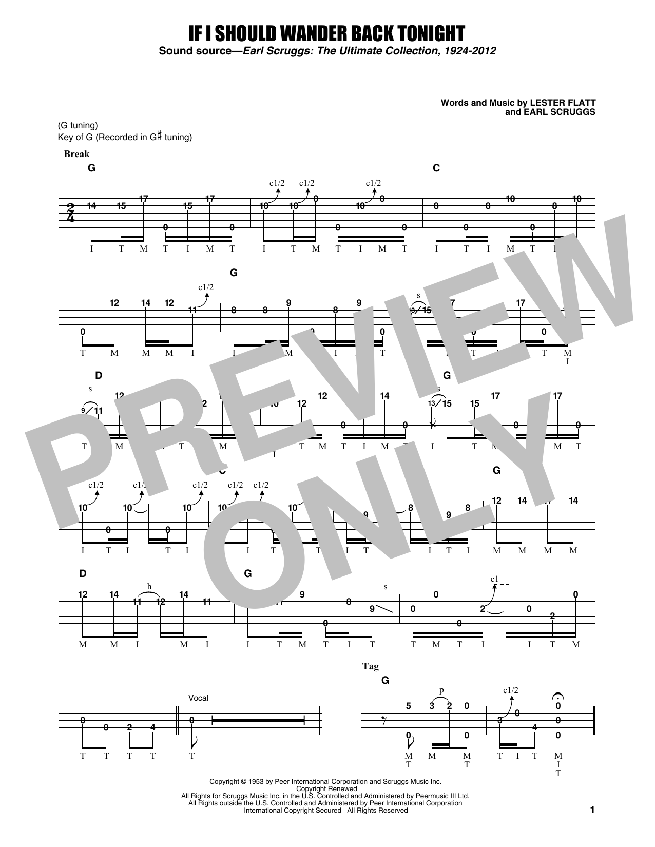 Flatt & Scruggs If I Should Wander Back Tonight Sheet Music Notes & Chords for Banjo Tab - Download or Print PDF