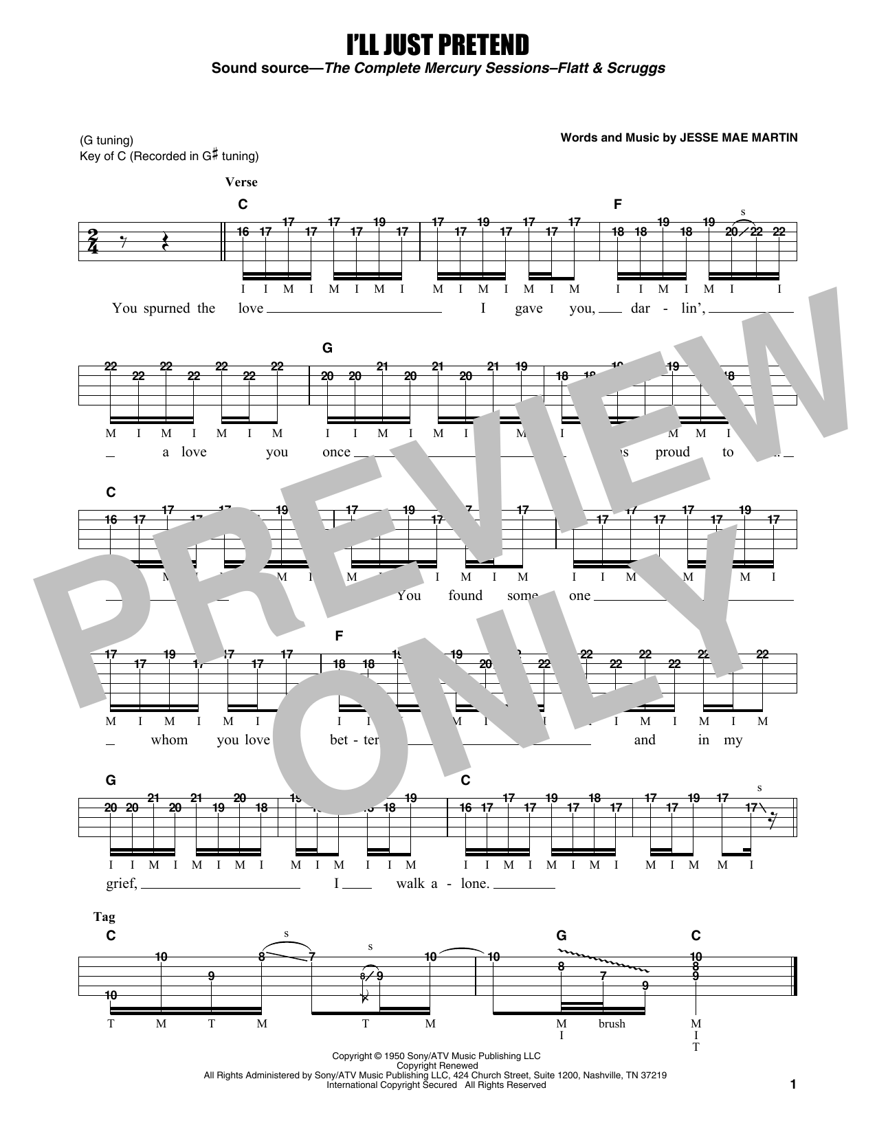 Flatt & Scruggs I'll Just Pretend Sheet Music Notes & Chords for Banjo Tab - Download or Print PDF