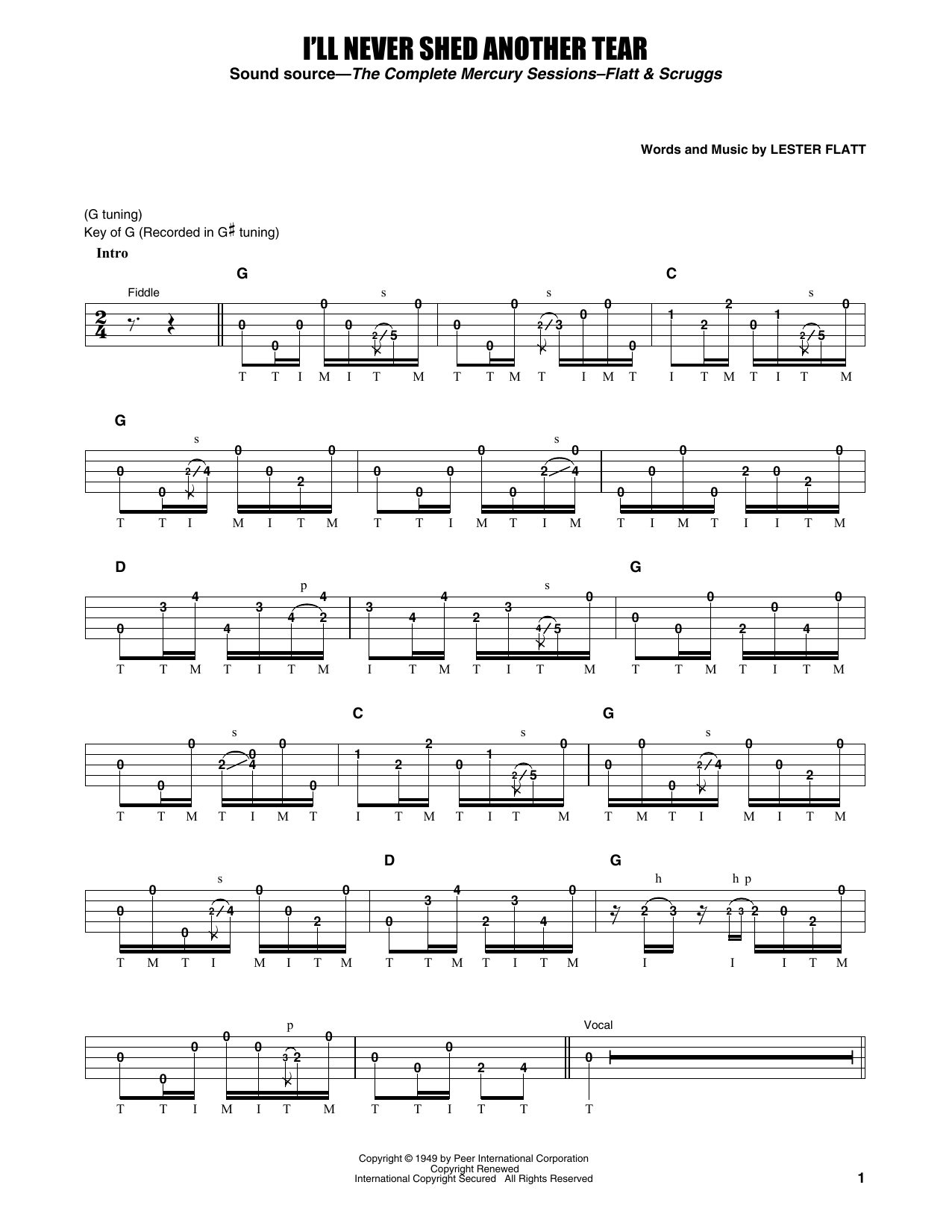 Flatt & Scruggs I'll Never Shed Another Tear Sheet Music Notes & Chords for Banjo Tab - Download or Print PDF