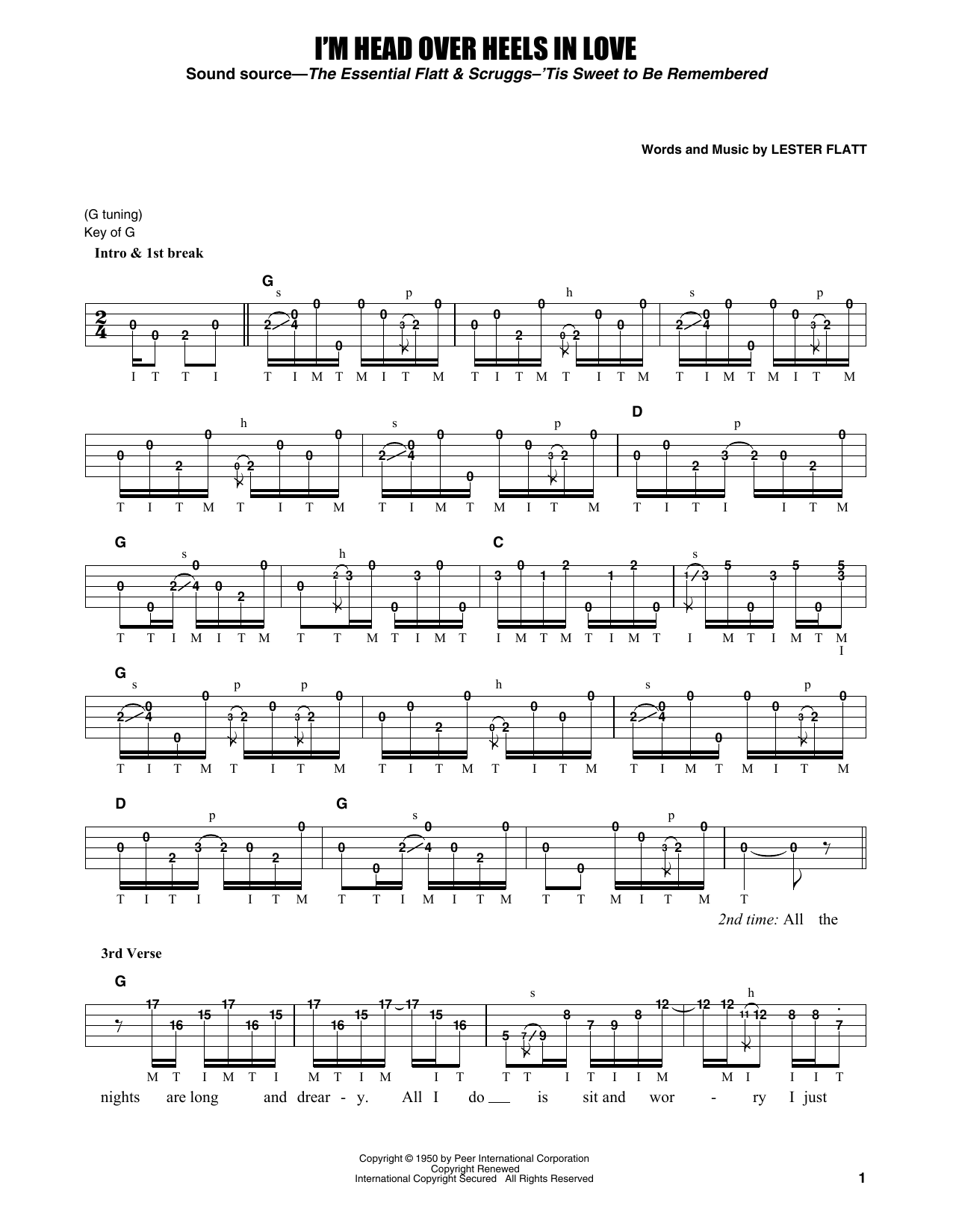 Flatt & Scruggs I'm Head Over Heels In Love Sheet Music Notes & Chords for Banjo Tab - Download or Print PDF
