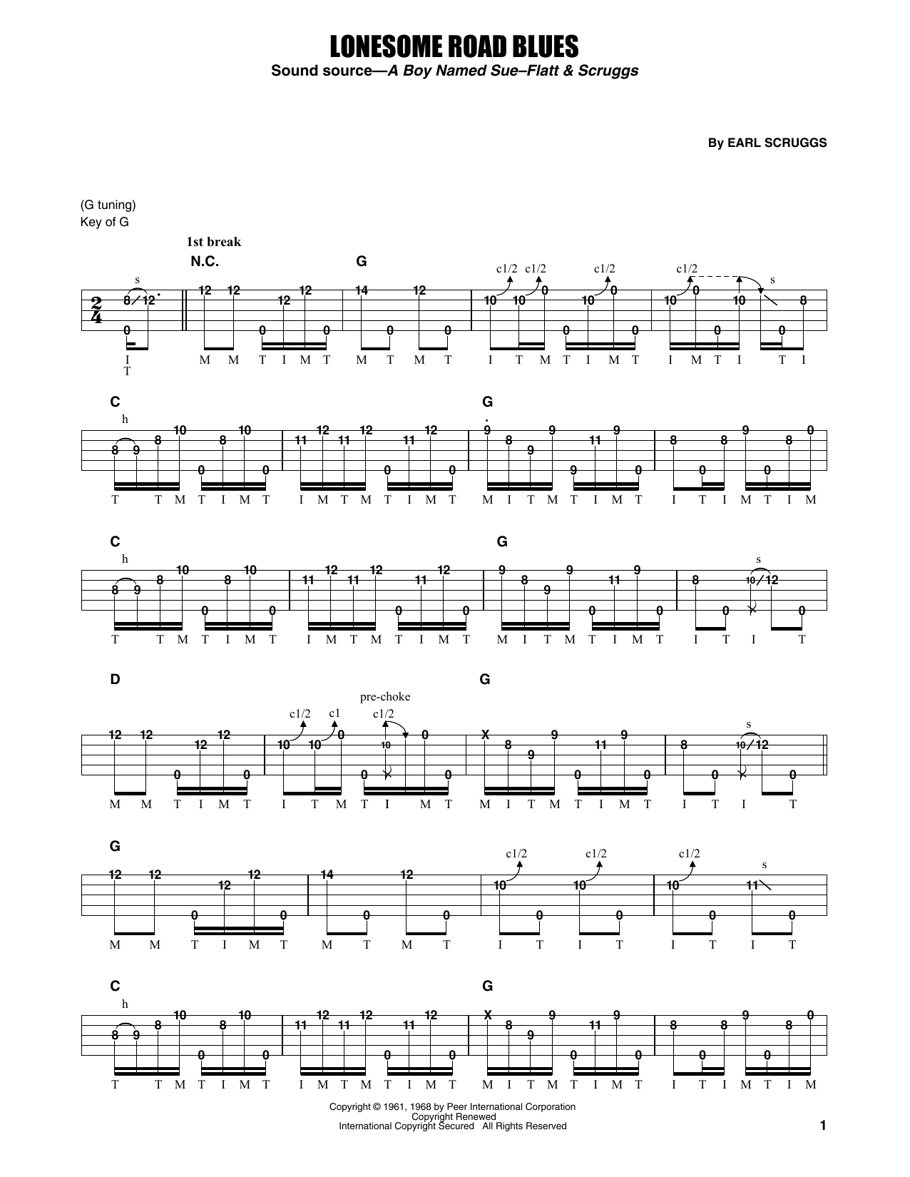 Flatt & Scruggs Lonesome Road Blues Sheet Music Notes & Chords for Banjo Tab - Download or Print PDF
