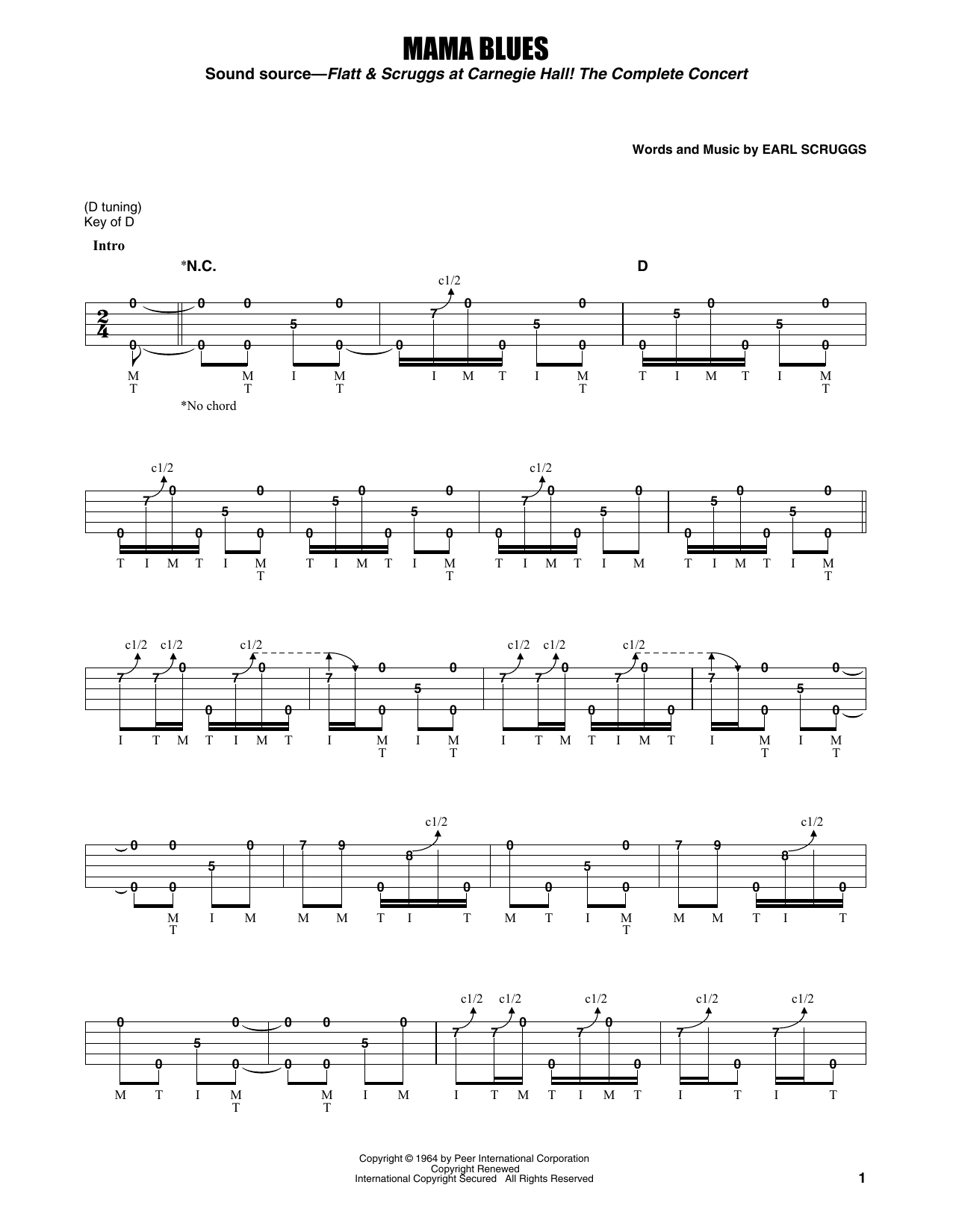 Flatt & Scruggs Mama Blues Sheet Music Notes & Chords for Banjo Tab - Download or Print PDF