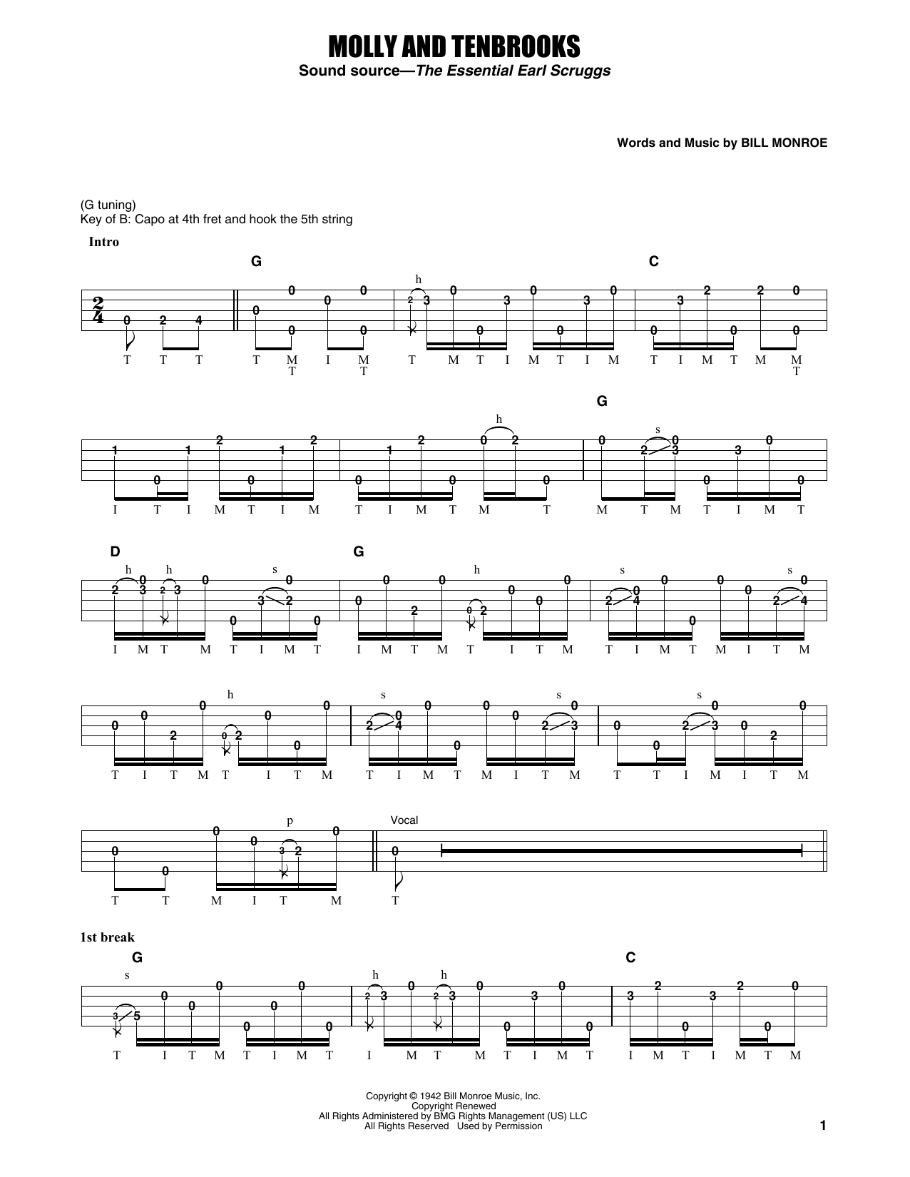 Flatt & Scruggs Molly And Tenbrooks Sheet Music Notes & Chords for Banjo Tab - Download or Print PDF